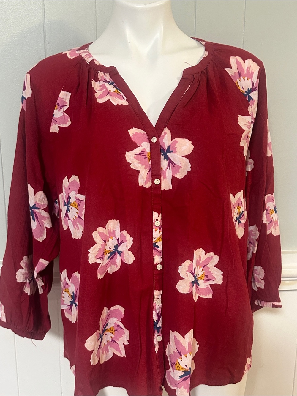 Old Navy Burgundy Floral Button-Front Blouse